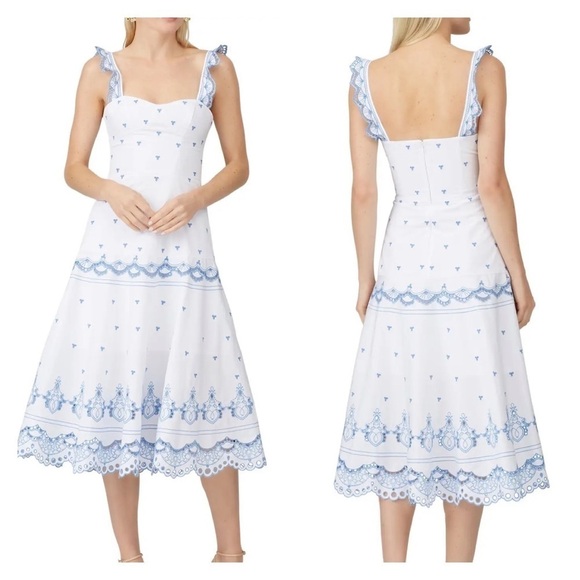 Jonathan Simkhai Eyelet Embroidered Bustier Dress White Blue Size 14 - Picture 4 of 11